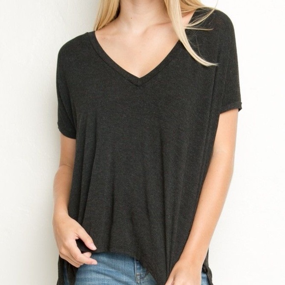Brandy Melville Tops - Brandy Melville | Black V-Neck Hi-Low T-shirt
